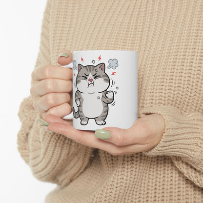 Angry Cute Cat Ceramic Mug (11oz, 15oz) – Funny Grumpy Kitty Coffee Cup