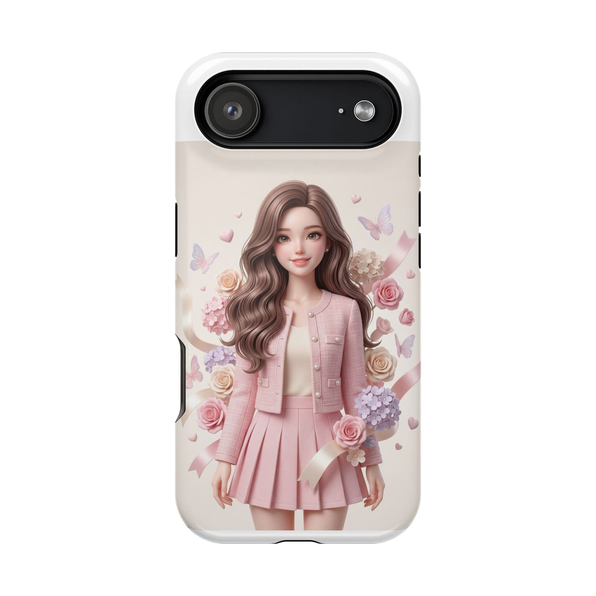 Cute Pink Doll Phone Case — Floral Butterfly Magnetic Impact-Resistant Case