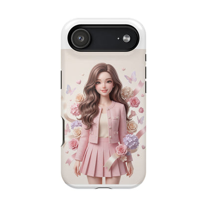 Cute Pink Doll Phone Case — Floral Butterfly Magnetic Impact-Resistant Case