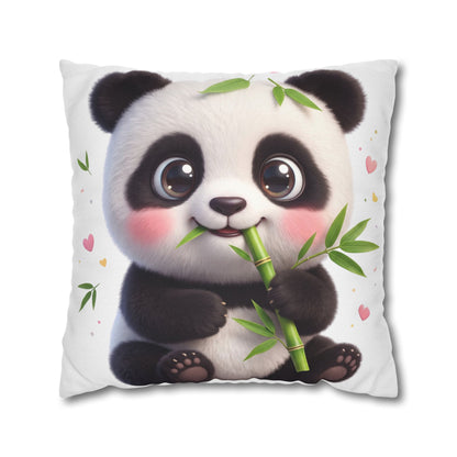 Cute Baby Panda Square Pillowcase — Adorable Bamboo-Eating Plush Decor