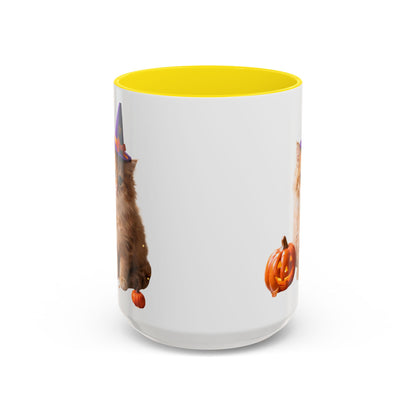 Halloween Cat Coffee Mug with Witch Hat and Pumpkin