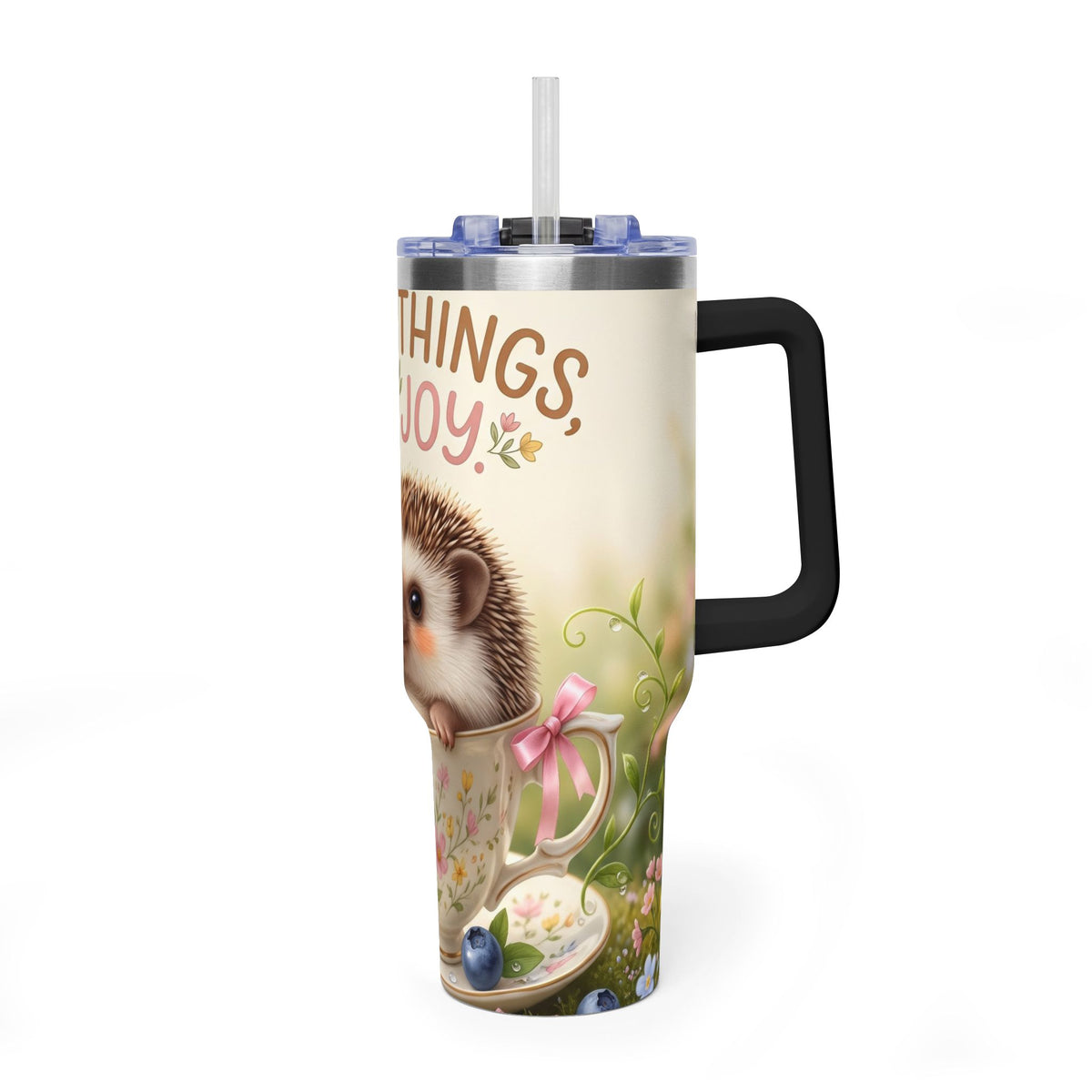 Little Things Big Joy Hedgehog Floral 40oz Thermal Tumbler
