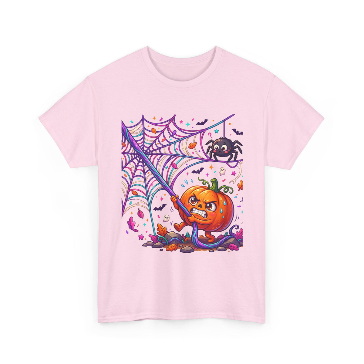 Pumpkin Spider Web Halloween T‑Shirt — Cute Spooky Pumpkin Cartoon Tee