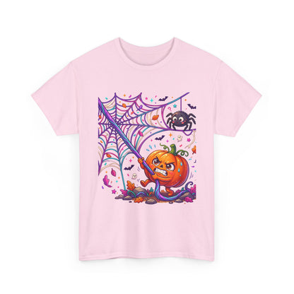 Pumpkin Spider Web Halloween T‑Shirt — Cute Spooky Pumpkin Cartoon Tee