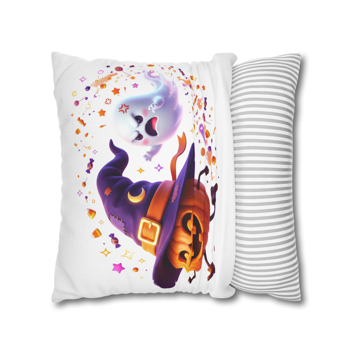 Halloween Pumpkin & Ghost Pillowcase — Cute Spooky Decorative Throw Pillow