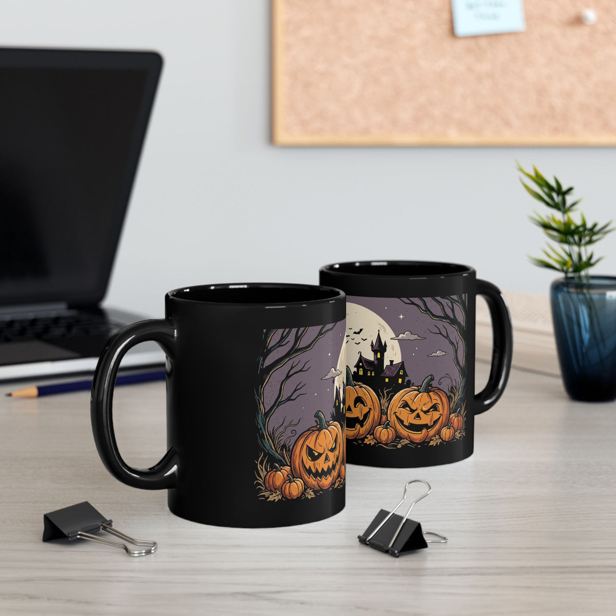 Halloween Pumpkin Night Mug — Spooky Jack-O'-Lantern Black Coffee Cup