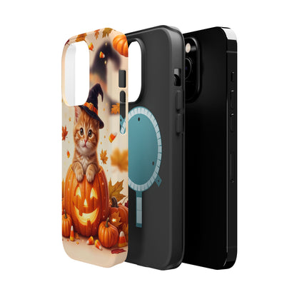 Halloween Kitten Pumpkin Phone Case — Magnetic Impact-Resistant