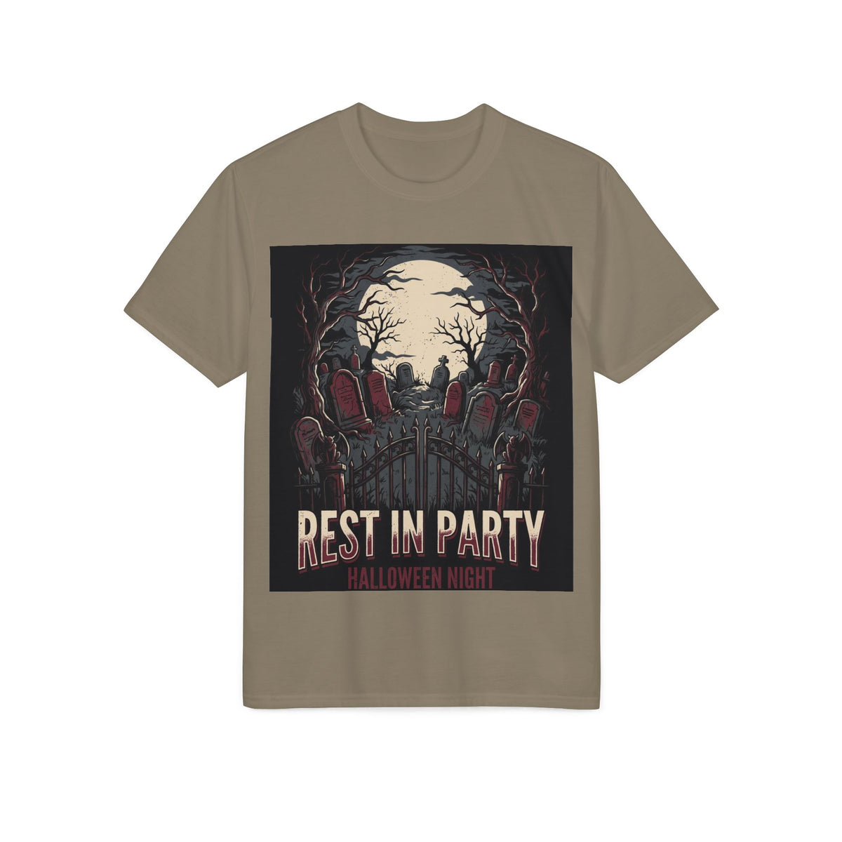 Rest in Party Halloween T-Shirt — Graveyard Skeletons Moonlight Tee