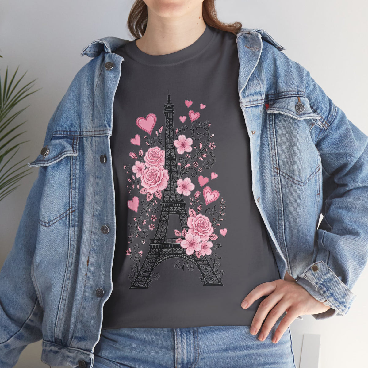 Paris Eiffel Tower Floral T-Shirt – Pink Roses & Hearts Tee