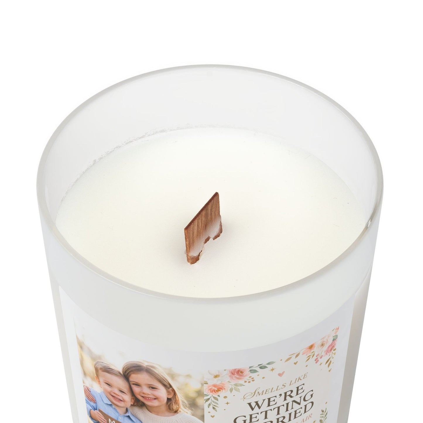 We're Getting Married Photo Frosted Glass Candle — Personalized Wedding Announcement Candle