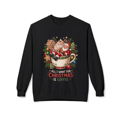 Christmas Coffee Sweatshirt — Santa in Cup Holiday Crewneck