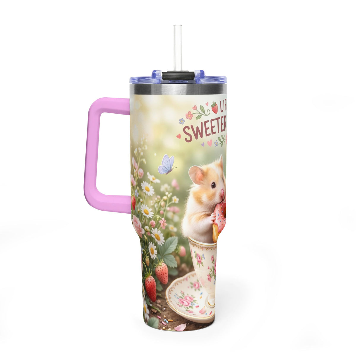 Life Is Sweeter With You Hamster Floral 40oz Thermal Tumbler
