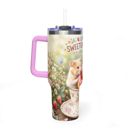 Life Is Sweeter With You Hamster Floral 40oz Thermal Tumbler