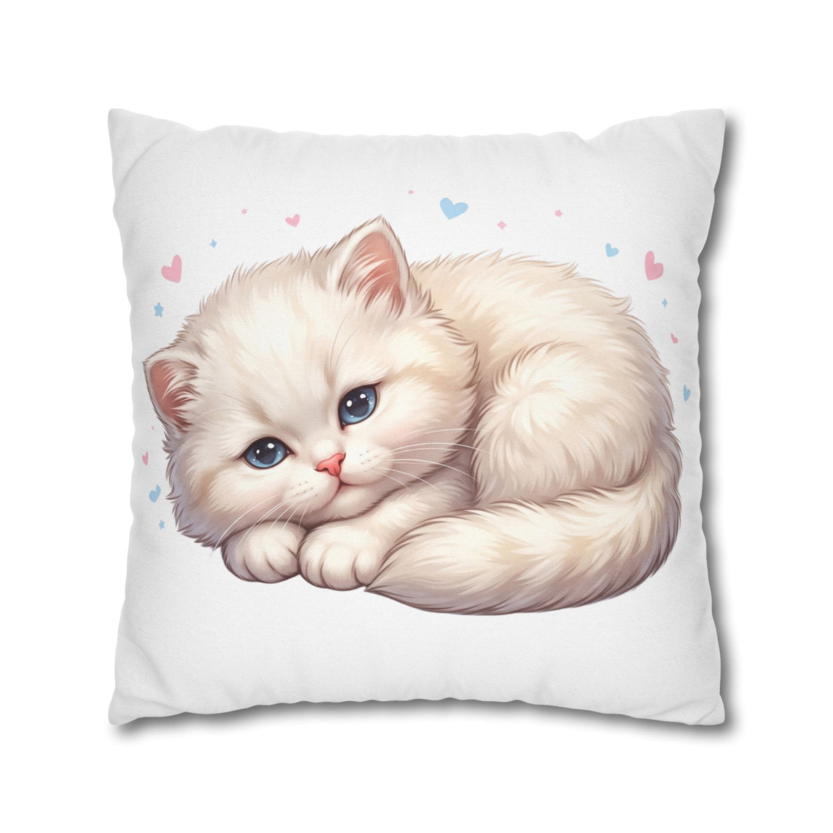 Cute Sleeping Kitten Decorative Pillowcase — Soft White Cat Accent Cushion Cover