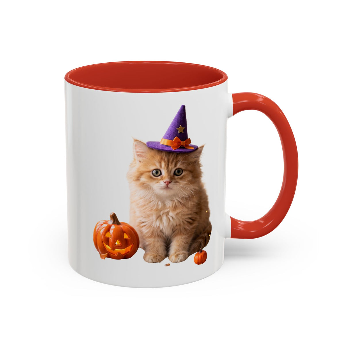Halloween Cat Coffee Mug with Witch Hat and Pumpkin
