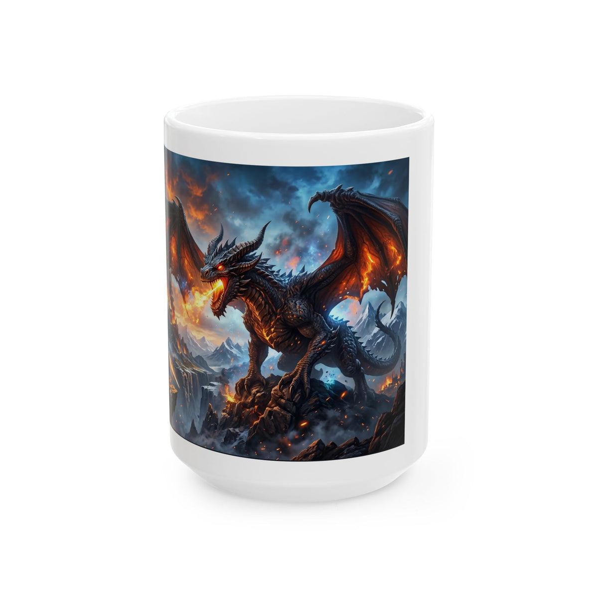 Fire Dragon Ceramic Mug — Fantasy Dragon Coffee Cup (11oz & 15oz)