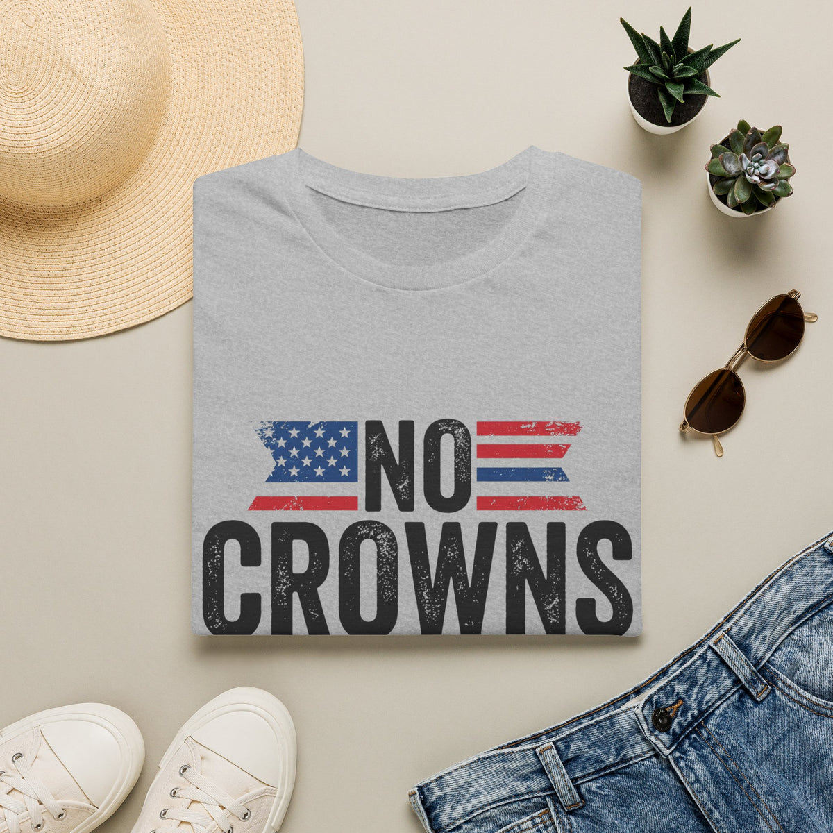T-Shirt — "No Crowns in This Land Est. 1776" Patriotic USA Graphic Tee