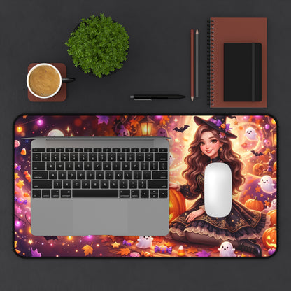 Halloween Witch Desk Mat — Cute Pumpkin & Ghosts Gaming Mouse Pad
