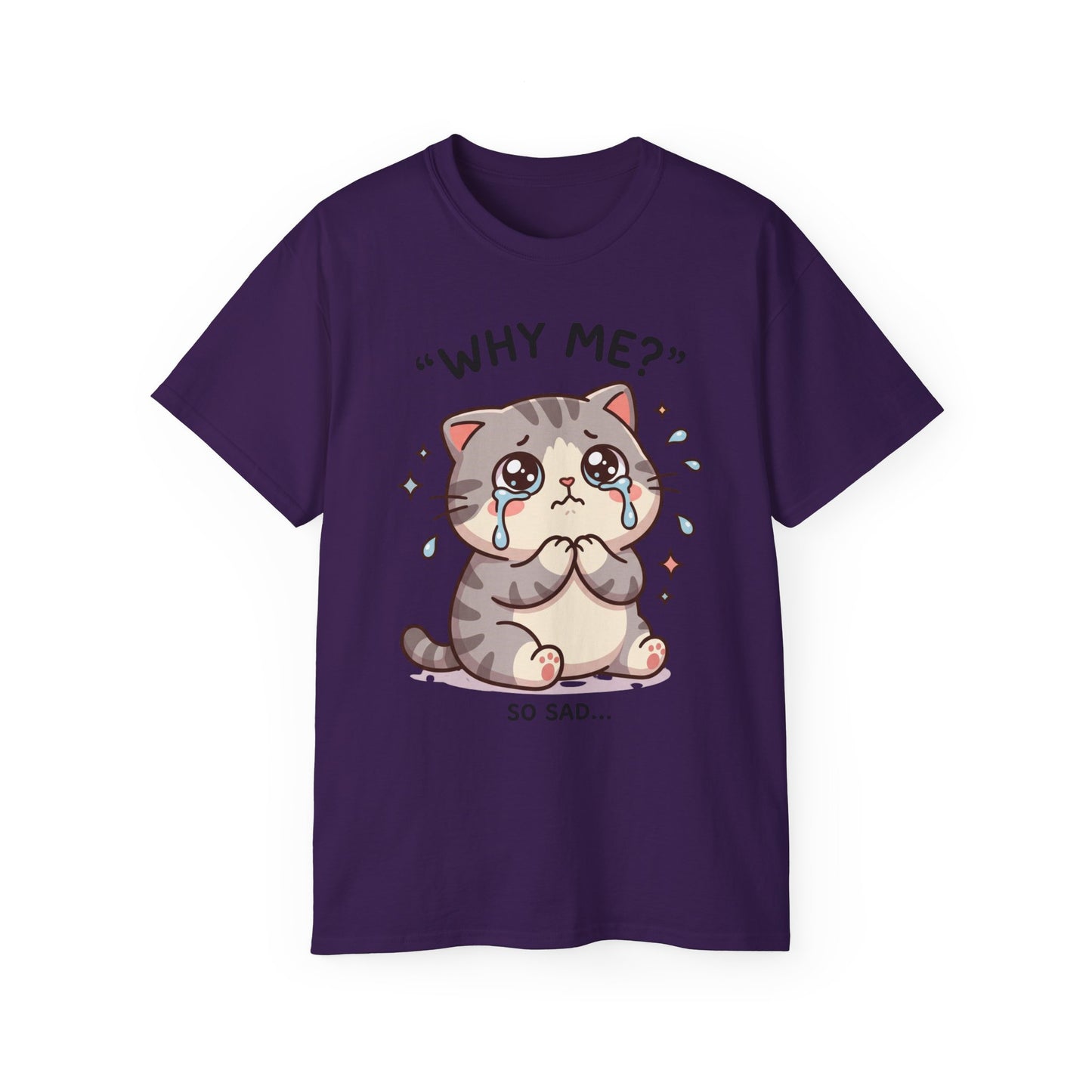 Sad Kawaii Cat Tee - "Why Me?" Cute Crying Kitten Graphic Shirt