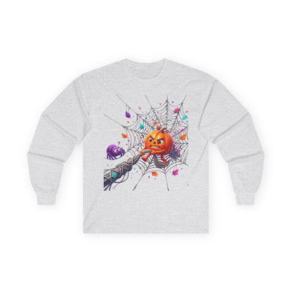 Halloween Pumpkin Spiderweb Long Sleeve Tee