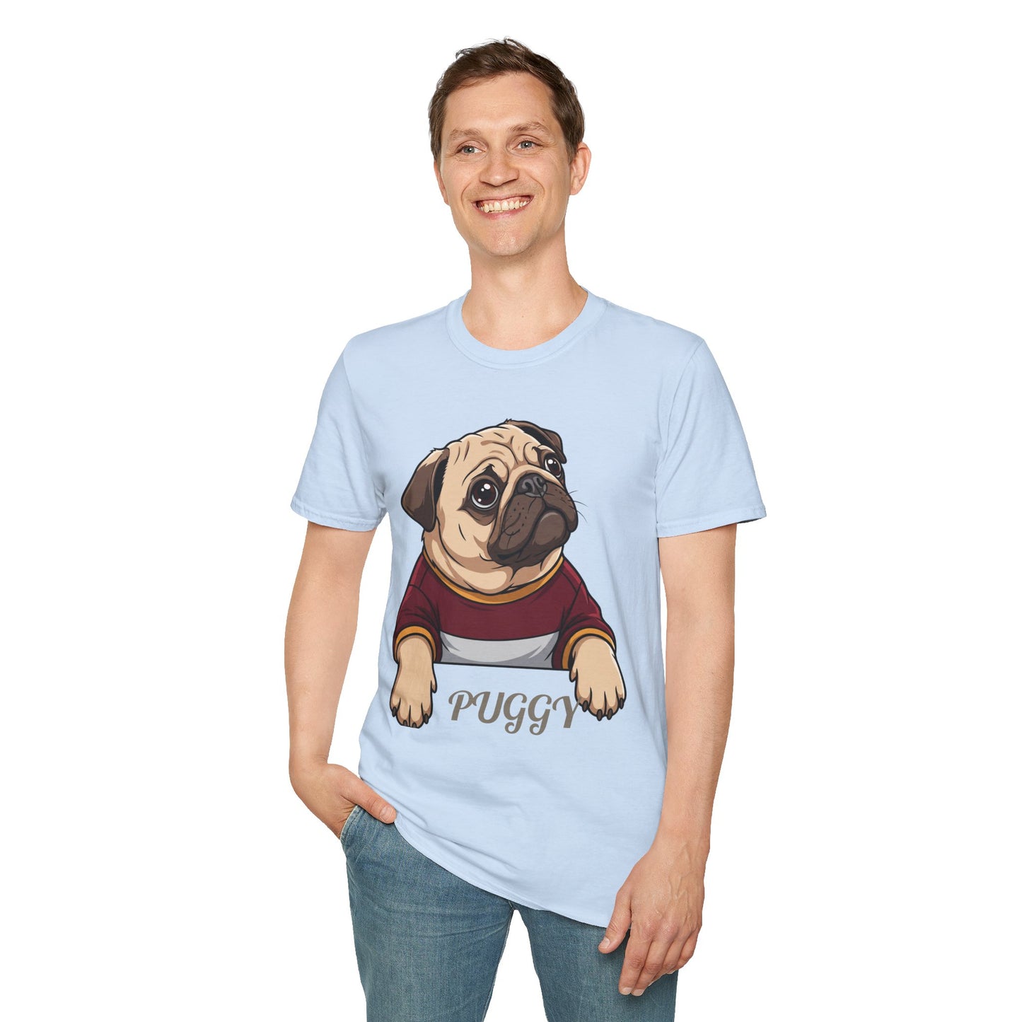 Pug Portrait T‑Shirt – Cute Pug Dog Tee with 'Puggy' Text