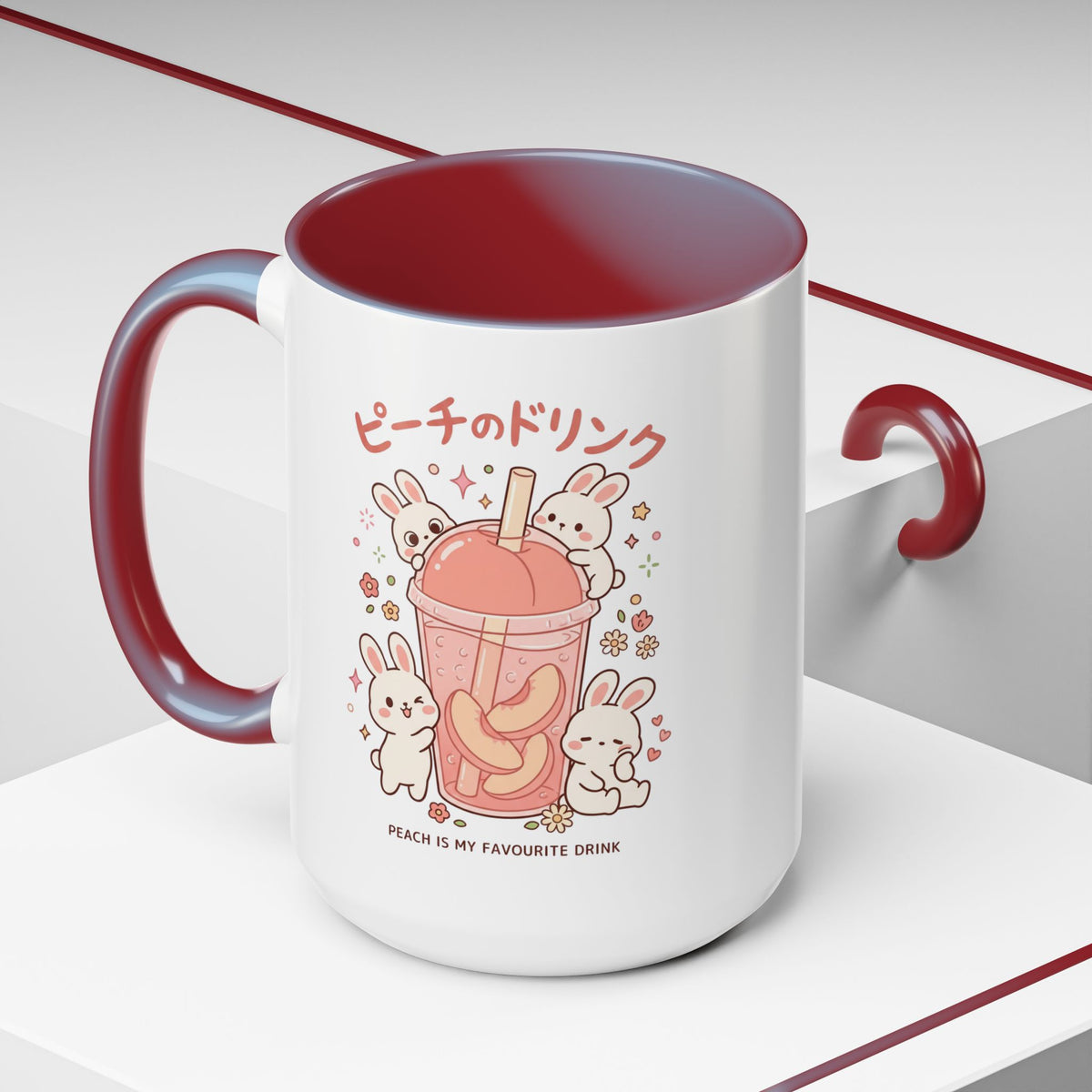 Peach Drink Bunny Mug — Cute Kawaii Coffee Tea Cup (11/15oz)