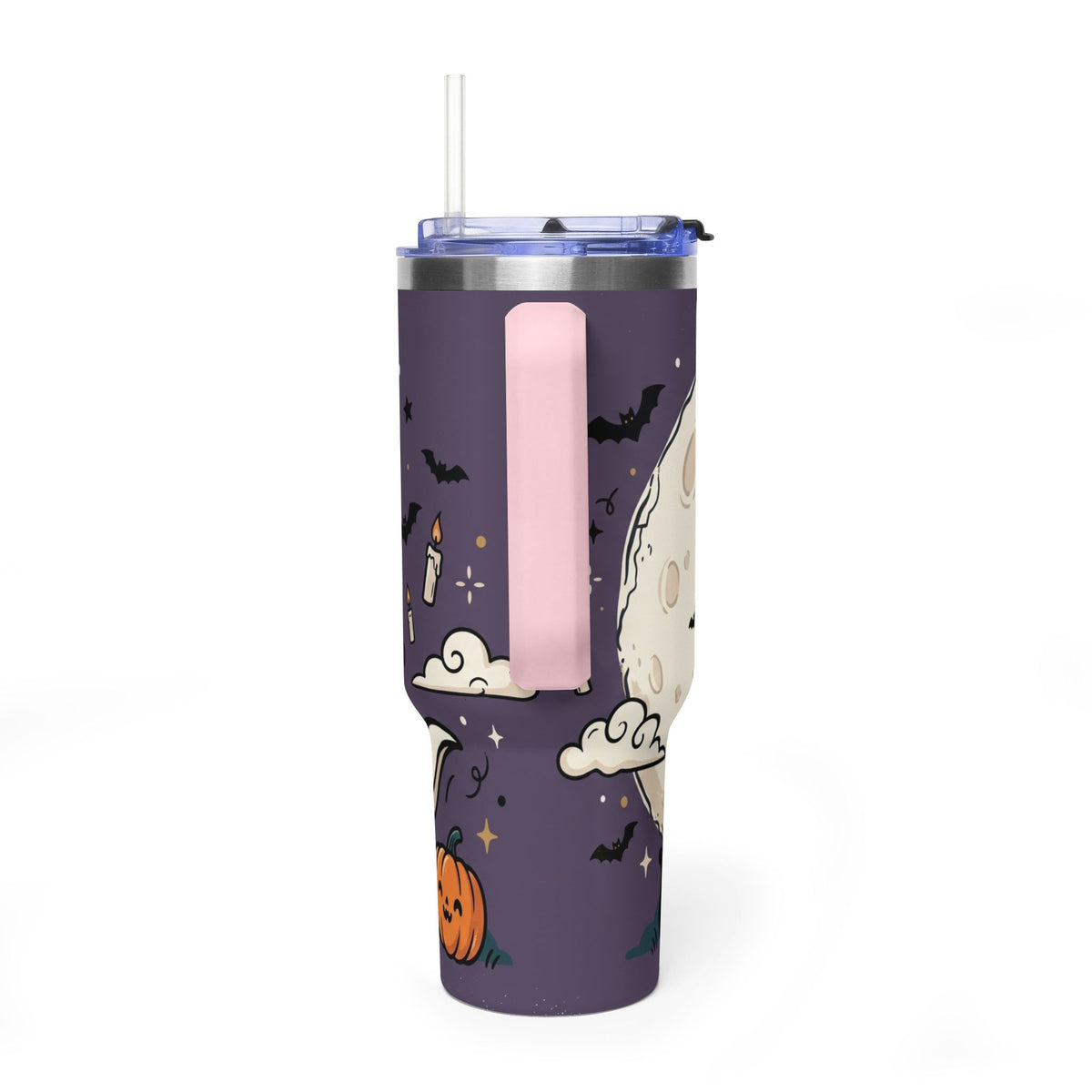 40oz Halloween Ghost Thermal Tumbler with Pumpkin and Black Cat