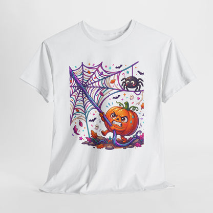 Pumpkin Spider Web Halloween T‑Shirt — Cute Spooky Pumpkin Cartoon Tee