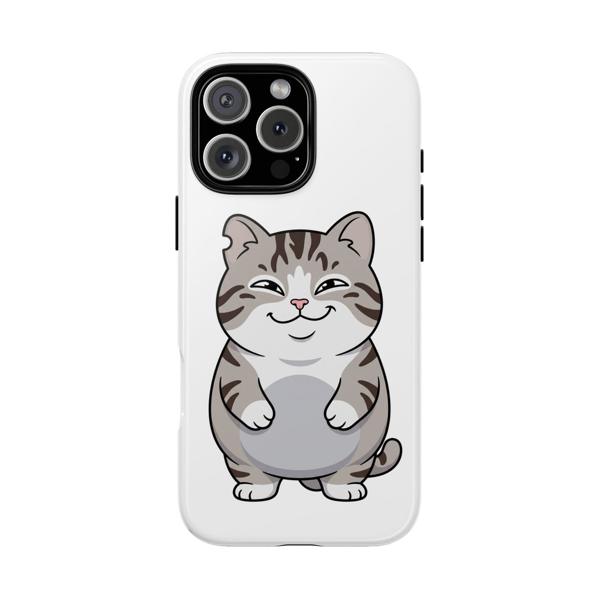 Cute Chubby Cat Phone Case — Protective Tough Case with Smiling Tabby Design