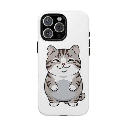 Cute Chubby Cat Phone Case — Protective Tough Case with Smiling Tabby Design