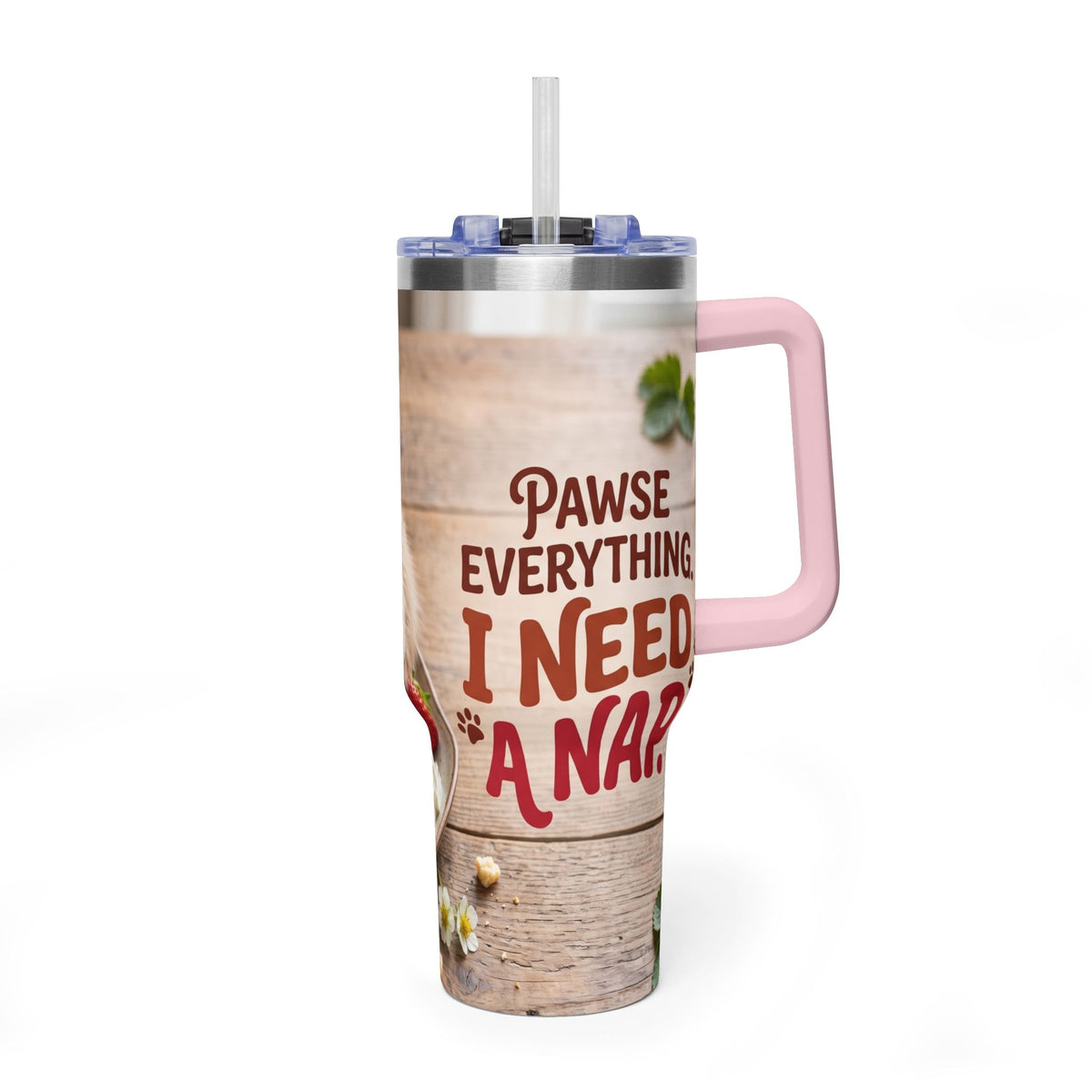 40oz Cat Pancake Thermal Tumbler with Straw