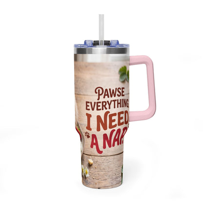 40oz Cat Pancake Thermal Tumbler with Straw