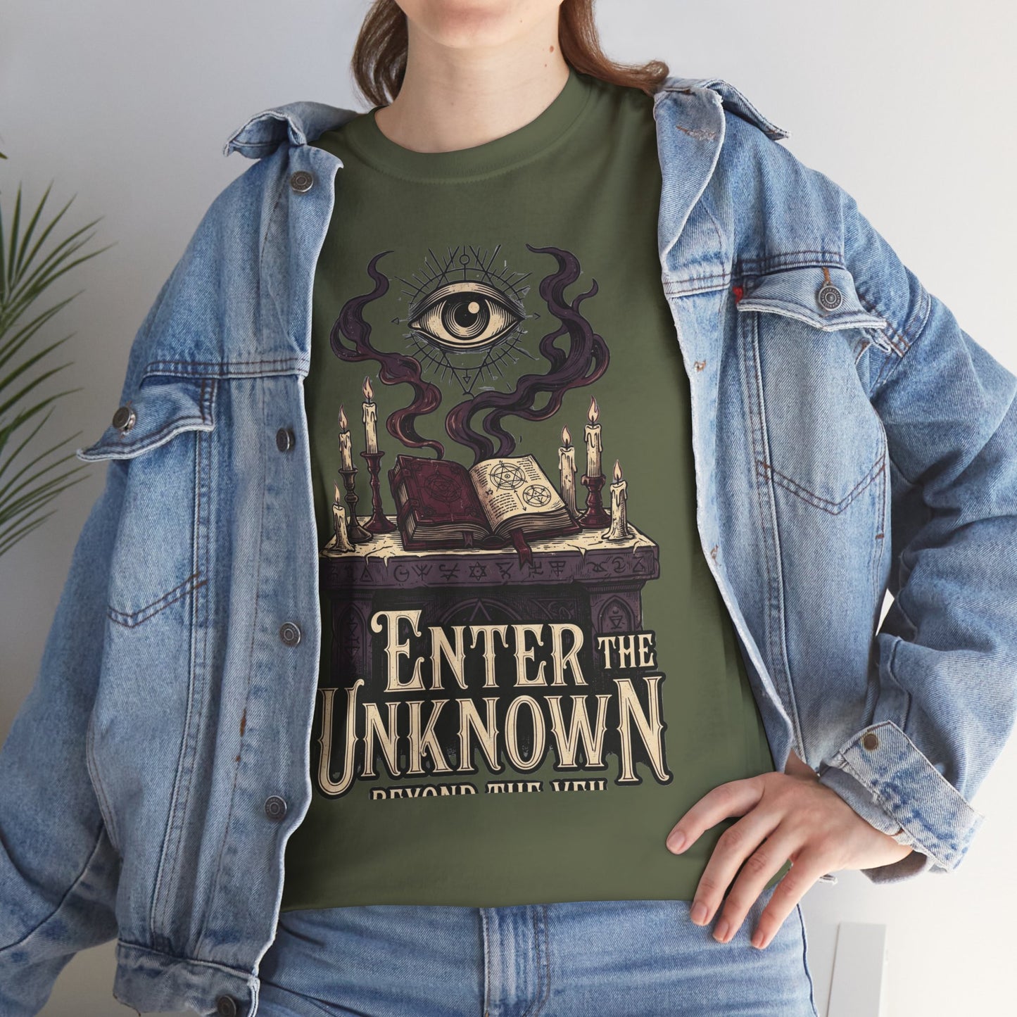 Occult Graphic Tee — "Enter the Unknown" Mystic Eye & Spellbook T-Shirt