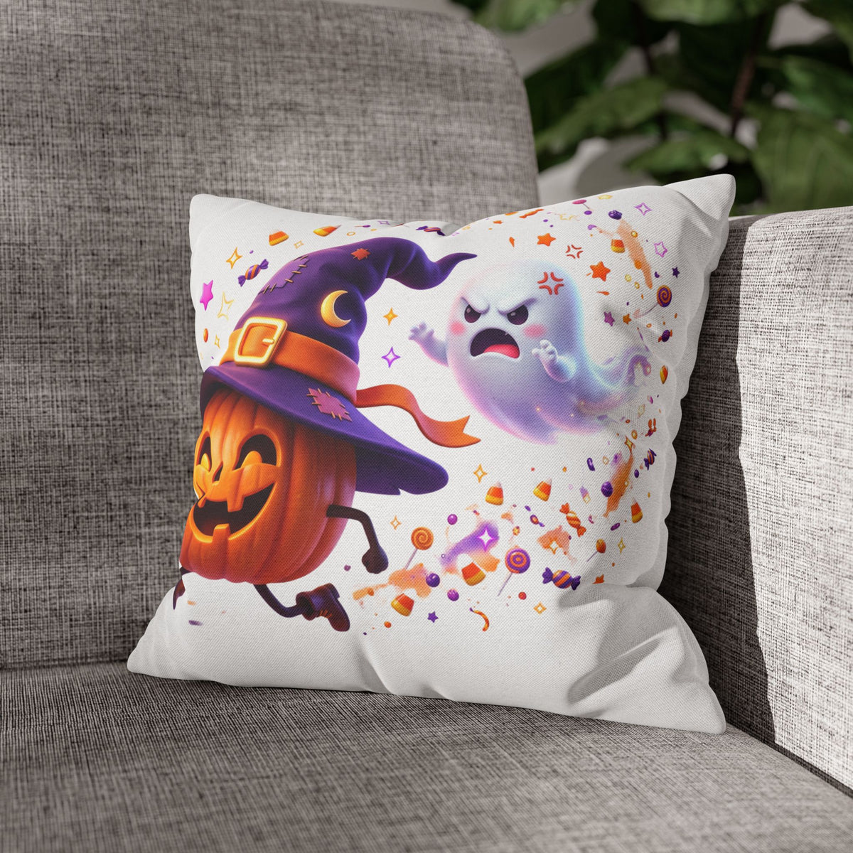 Halloween Pumpkin & Ghost Pillowcase — Cute Spooky Decorative Throw Pillow