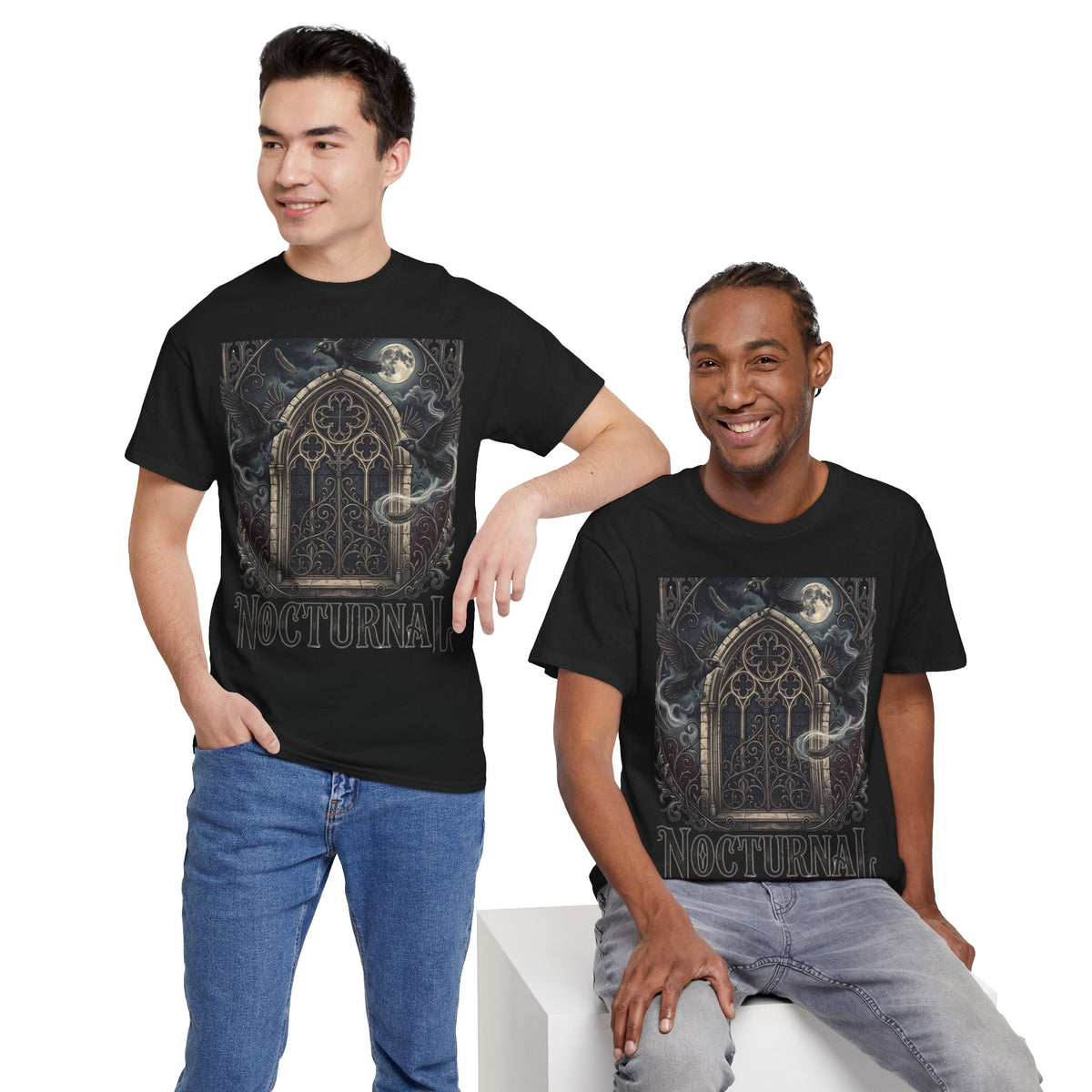 Nocturnal Gothic Tee — Moonlit Cathedral Night Owl Graphic T-Shirt