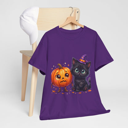 Halloween Black Kitten & Pumpkin T-Shirt