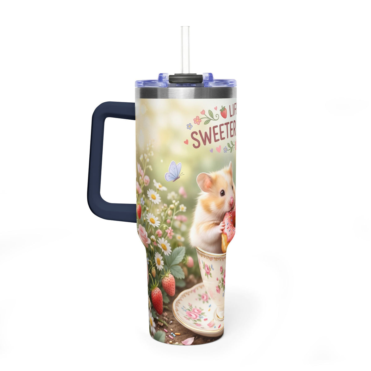 Life Is Sweeter With You Hamster Floral 40oz Thermal Tumbler