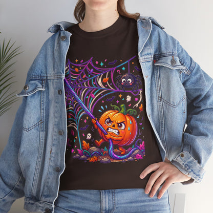Pumpkin Spider Web Halloween T‑Shirt — Cute Spooky Pumpkin Cartoon Tee