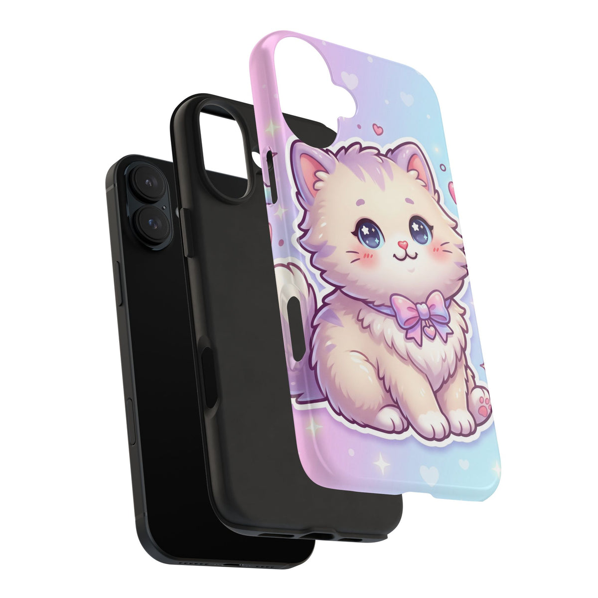 Cute Pastel Kawaii Kitten Tough Phone Case — Cute Cat with Bow Protective Cover