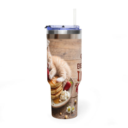 40oz Cat Pancake Thermal Tumbler with Straw