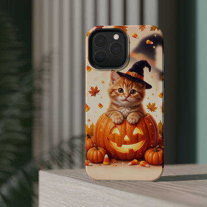 Halloween Kitten Pumpkin Phone Case — Magnetic Impact-Resistant