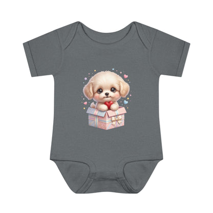 Baby Bodysuit — Cute Puppy in Gift Box Infant Onesie