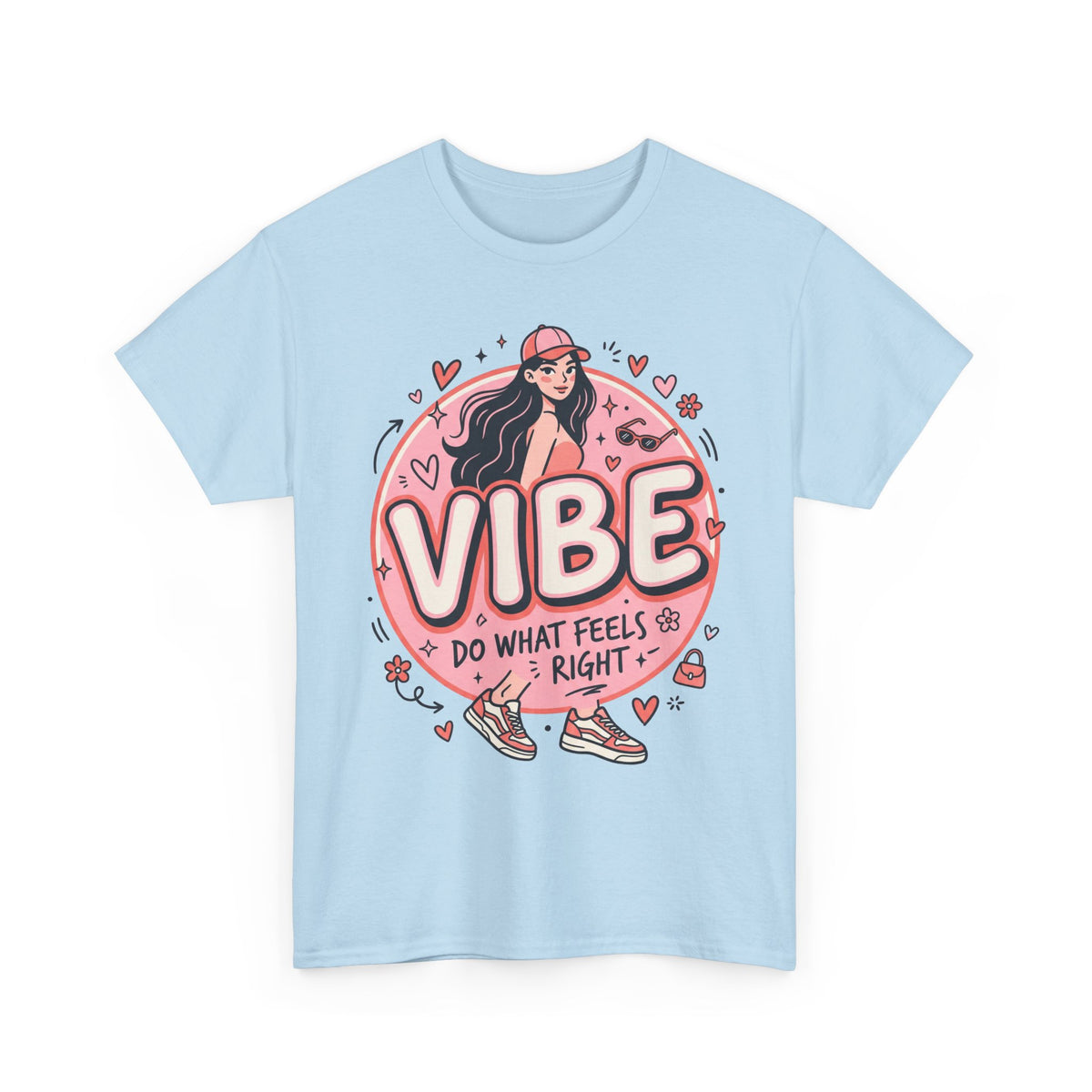 Vibe Girl Graphic Tee — “VIBE: Do What Feels Right” Cute Pink Streetwear T‑Shirt