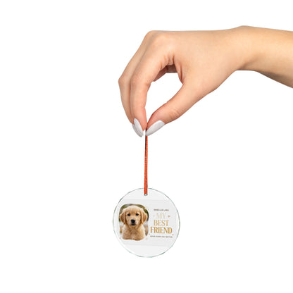 Heart Crystal Ornament — "My Best Friend" Golden Retriever Photo Keepsake