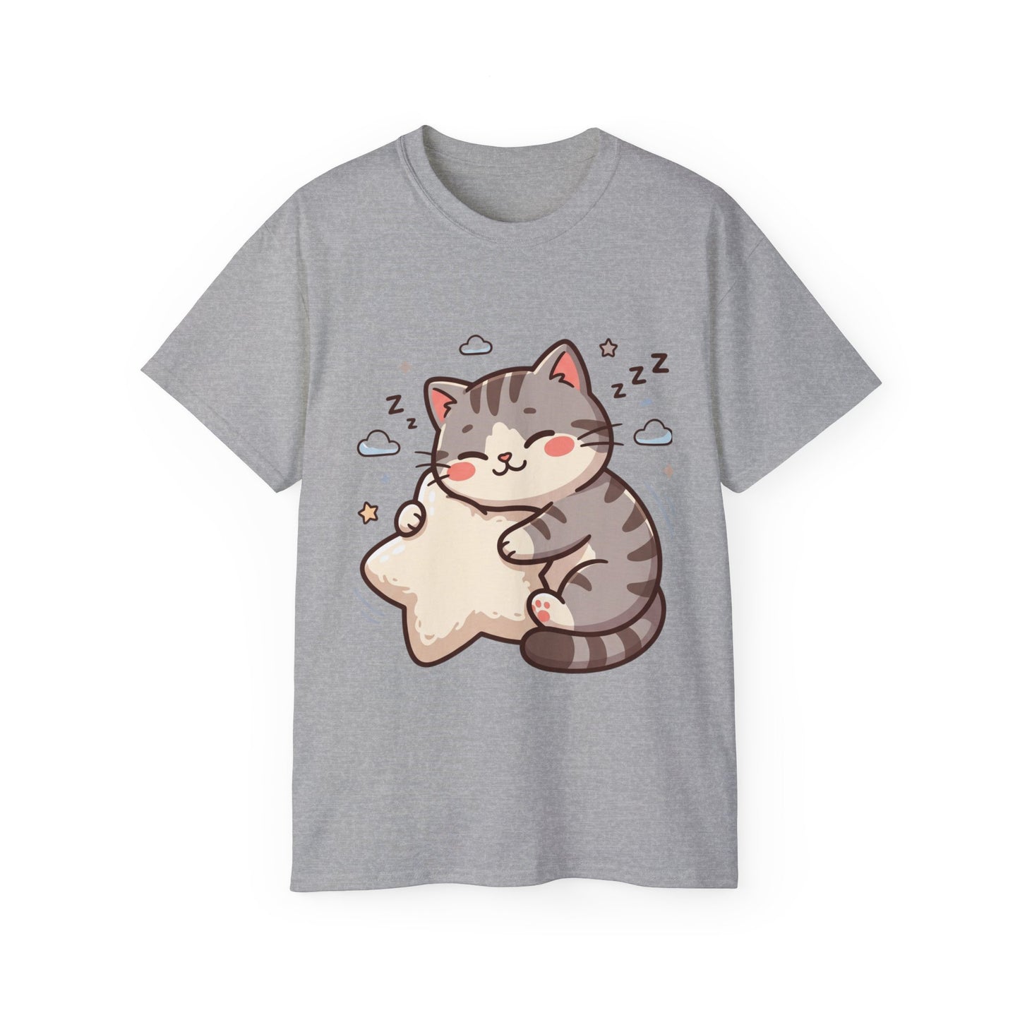 Cute Sleeping Cat Tee – Kawaii Cat Hugging Star Graphic Shirt