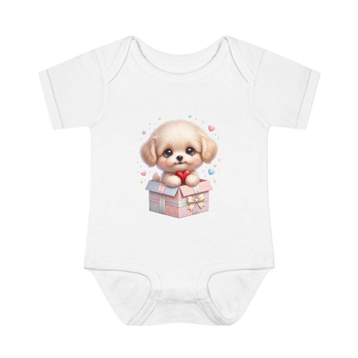 Baby Bodysuit — Cute Puppy in Gift Box Infant Onesie