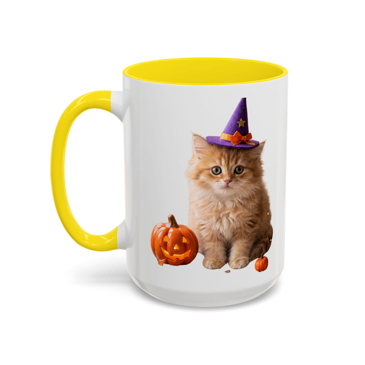 Halloween Cat Coffee Mug with Witch Hat and Pumpkin