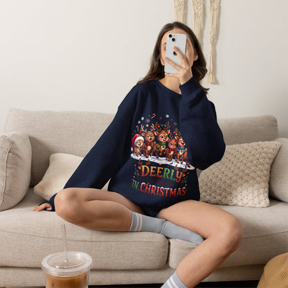Christmas Reindeer Crewneck Sweatshirt — "Deerly Believed in Christmas" Holiday Pullover