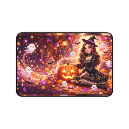Halloween Witch Desk Mat — Cute Pumpkin & Ghosts Gaming Mouse Pad
