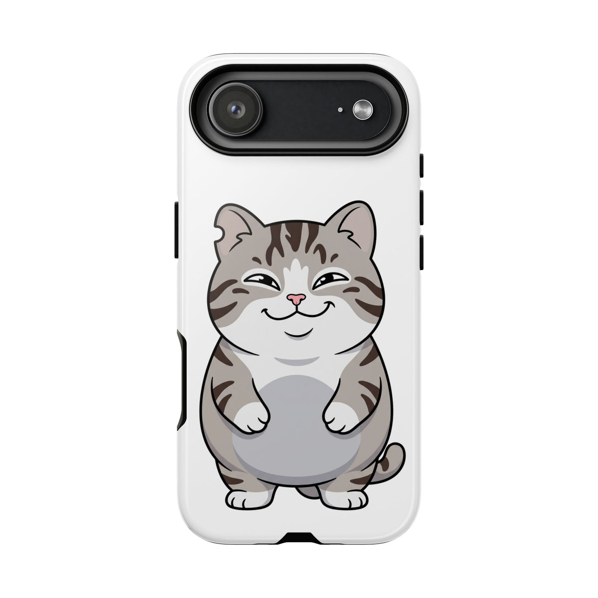 Cute Chubby Cat Phone Case — Protective Tough Case with Smiling Tabby Design
